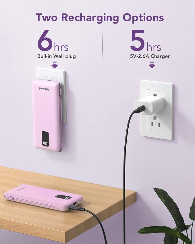 charmast Portable Charger with Built-in Cables & Wall Plug, 10000mAh Portable - Image 5