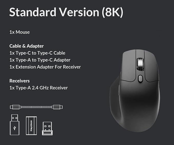 Keychron M6 8000 Hz Wireless Bluetooth 2.4 GHz/Wired Connection Mouse, - Image 8
