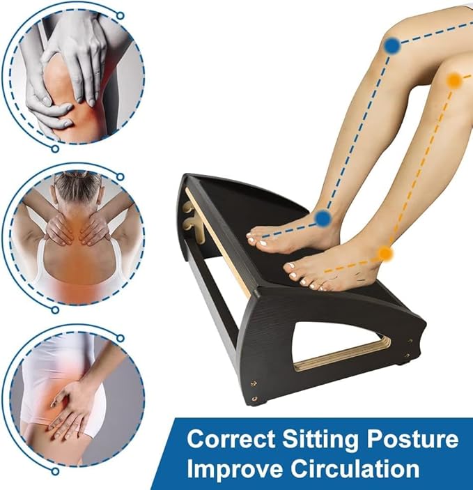 StrongTek Ergonomic Under Desk Footrest, 3 Adjustable Heights Wooden Office - Image 5