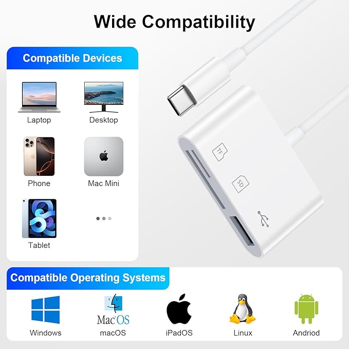 USB C SD Card Reader for iPhone 16 15 Pro Max/Plus, Samsung Galaxy S25 S24FE S23 - Image 6