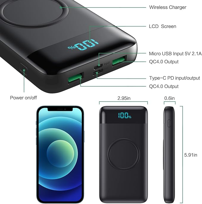 Wireless Portable Charger 30800mAh, 15W Wireless Charging USB C Power Bank - Image 3