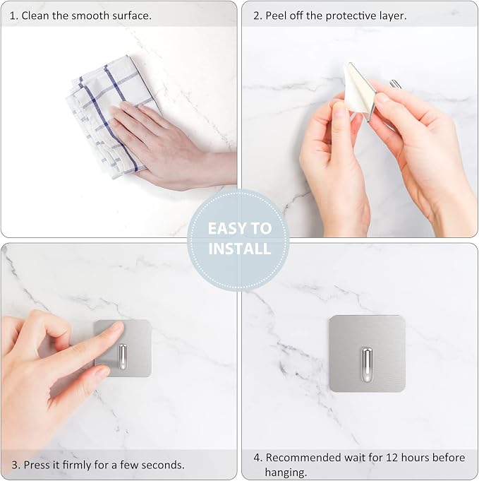 VIS'V Adhesive Hooks, Metal Shower Wall Stick on Hooks, Waterproof, 2 Extra - Image 6