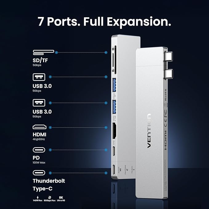 VENTION USB C Hub for MacBook Neo/Air/PRO, 80Gbps Detachable Magnetic 8K USB-C - Image 2