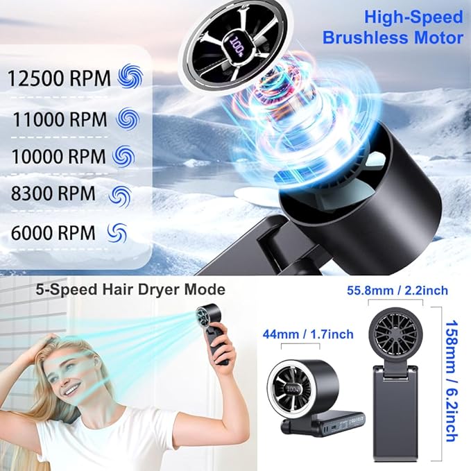 CAZOKASI Rechargeable Strong Wind Handheld Fan - Image 4