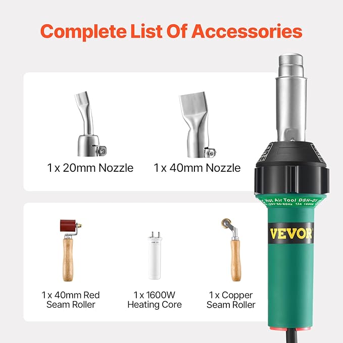 VEVOR Hot Air Plastic Welder, 1600W Hot Air Torch Pistol, 122-1112℉ PVC TPO - Image 6