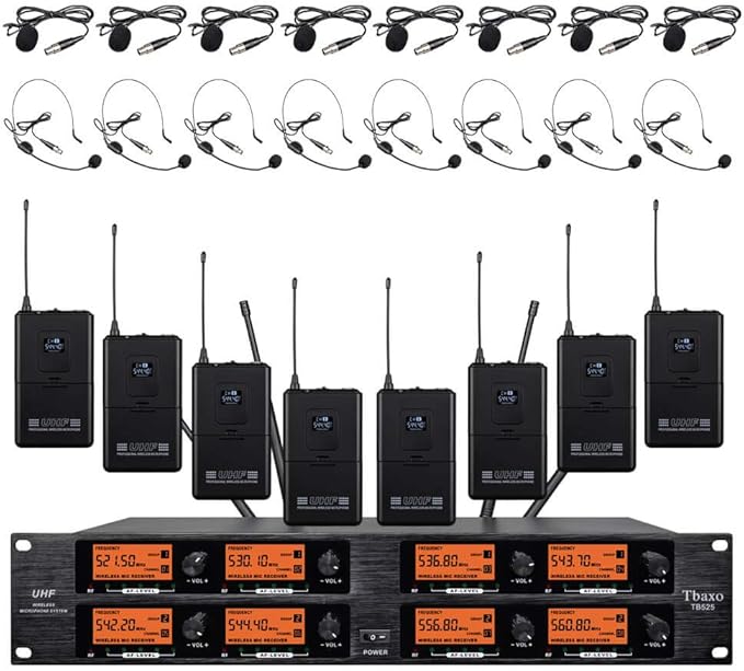 wenwen Wireless Microphone System Pro Audio 8 Channel UHF 8 Lavalier Bodypacks by WENWEN