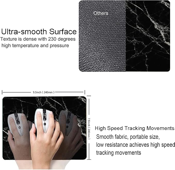 Black Marble Mouse Pad, Square Waterproof Mouse Pad Non-Slip Rubber Base - Image 3