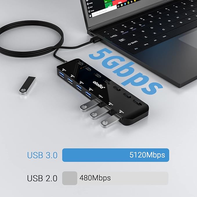atolla 7-Port USB 3.0 Hub Splitter, USB Extender Ultra Slim Data USB Hub - Image 2