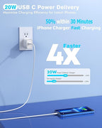 Fast iPhone Charger, Quick 10Foot USBC Wall Charger Phone Charge 2Pack 20W PD - Image 2