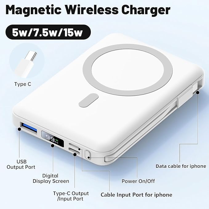 Azmuth for Magsafe Battery Pack, 10000mAh Magnetic Power Bank 22.5W PD Fast - Image 2