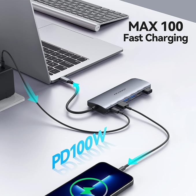USB C Hub, Acodot 9 in 1 Type C Hub Adapter Portable Docking Station Aluminum - Image 8