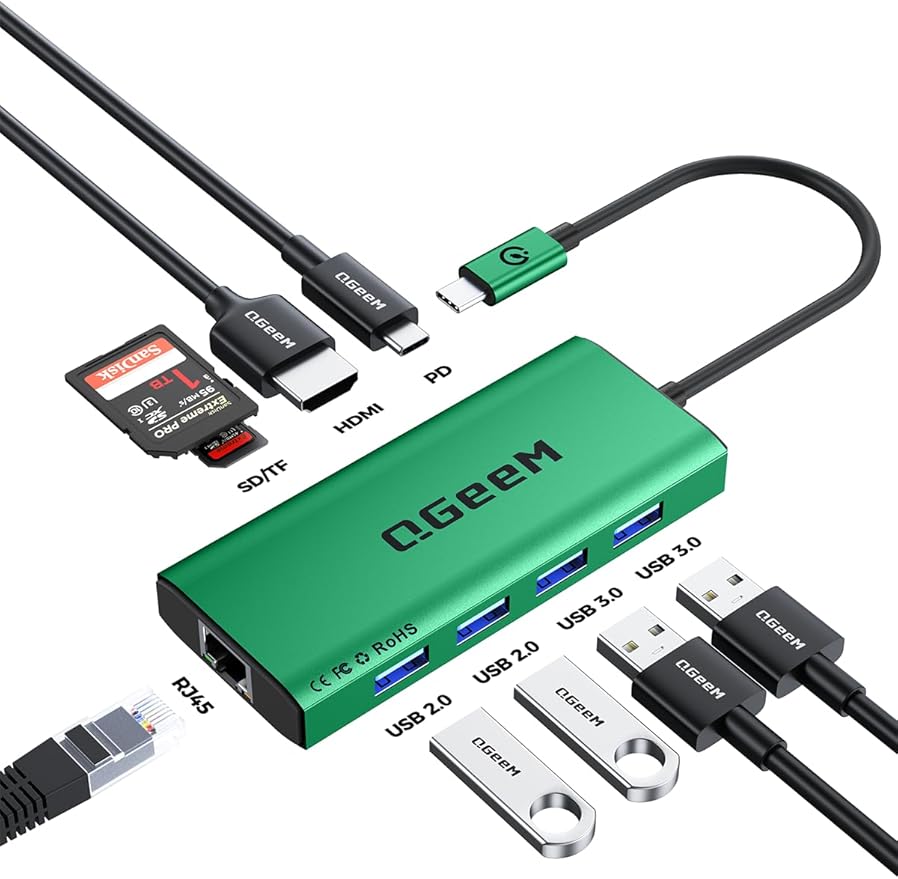 QGeeM USB C Hub Ethernet, 9 in 1 USB Type C Hub HDMI Multi-Port Converter by QGeeM