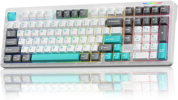 LINGBAO K98 Wireless Mechanical Gaming Keyboard, 10000mAh Battery Tri-Mode by CORBOBO