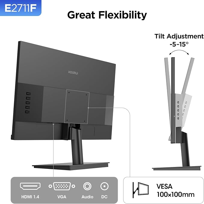 KOORUI 27 Inch Monitor, Full HD 1080P 100Hz Computer Monitor, IPS Display - Image 6