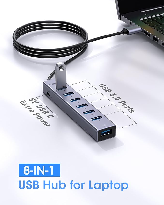 FORIDA USB to USB Hub Long Cable, 8 Ports USB 3.0 Adapter - Image 3