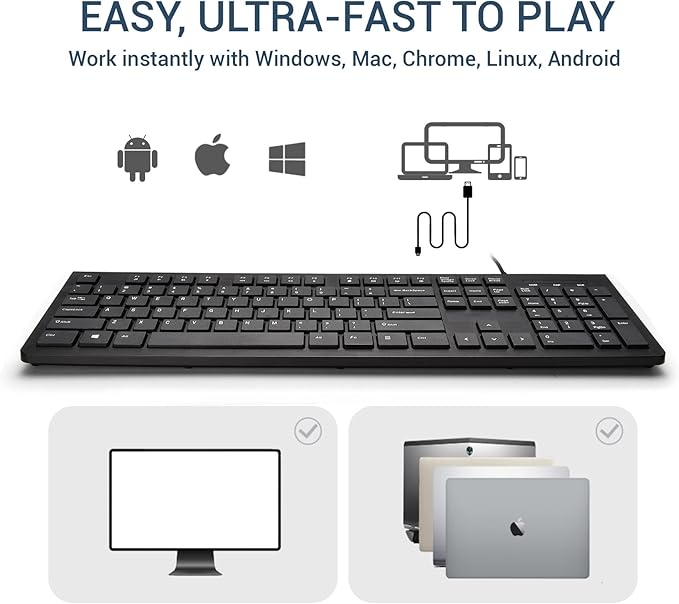 Computer Keyboard Wired, Plug Play USB Keyboard, Low Profile Chiclet Keys - Image 4