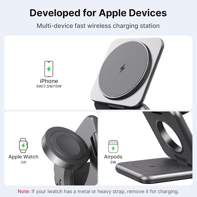 3 in 1 Charging Station for Apple Multiple Devices, Zinc Alloy Foldable Travel - Image 3