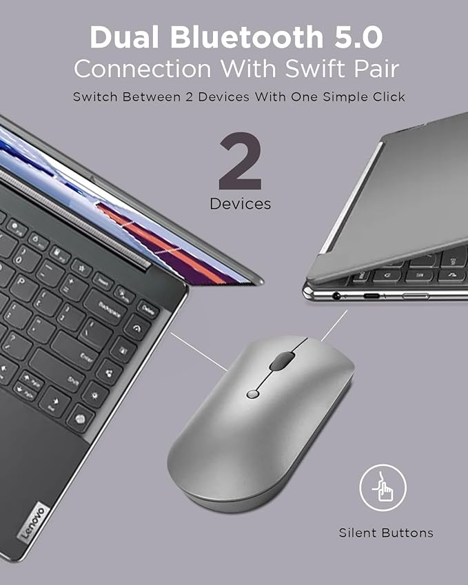 Lenovo 600 Bluetooth Silent Mouse, Adjustable DPI, 4 Button & Urban Laptop - Image 4