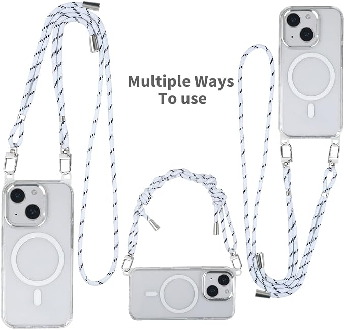 for iPhone 15 Case with 62.99 inch Lanyard, Classic Clear&White Magnetic Phone - Image 2