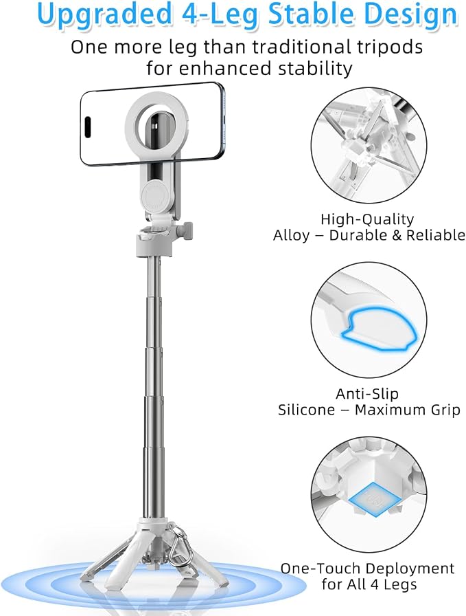 CloudValley Magnetic 4-in-1 Multifunctional Selfie Stick Tripod, Mini Portable - Image 6