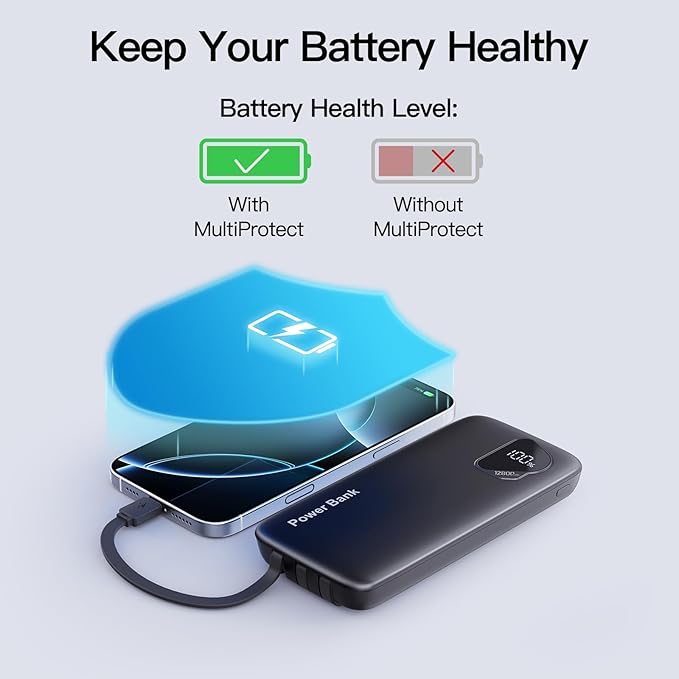 2025 Portable Charger with Built in Cables, 12800mAh Travel Essential Battery - Image 7