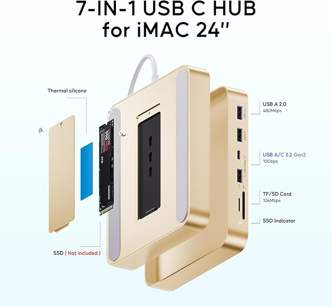 USB C HUB for iMac 24 inch 2021/2023/2024, PULWTOP USB Hub Adapter iMac - Image 3