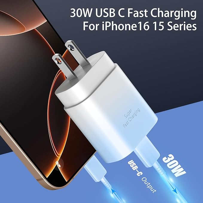 Phone 15 Charger, 30W USB C Fast Charger Block & 10FT Long C to C Fast Charging - Image 2