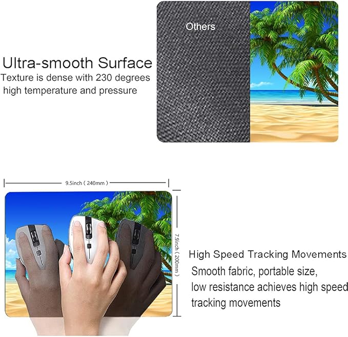Beach Mouse Pad, Mouse Mat Square Waterproof Mouse Pad Non-Slip Rubber Base - Image 3