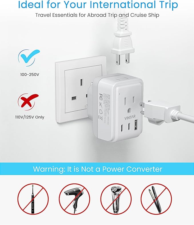 2 Pack US to UK Ireland Plug Adapter, VINTAR Foldable Type G Power Adapter - Image 6