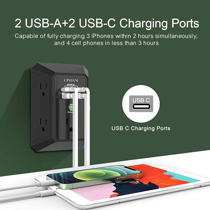 USB Wall Charger, Surge Protector, QINLIANF 5 Outlet Extender - Image 4