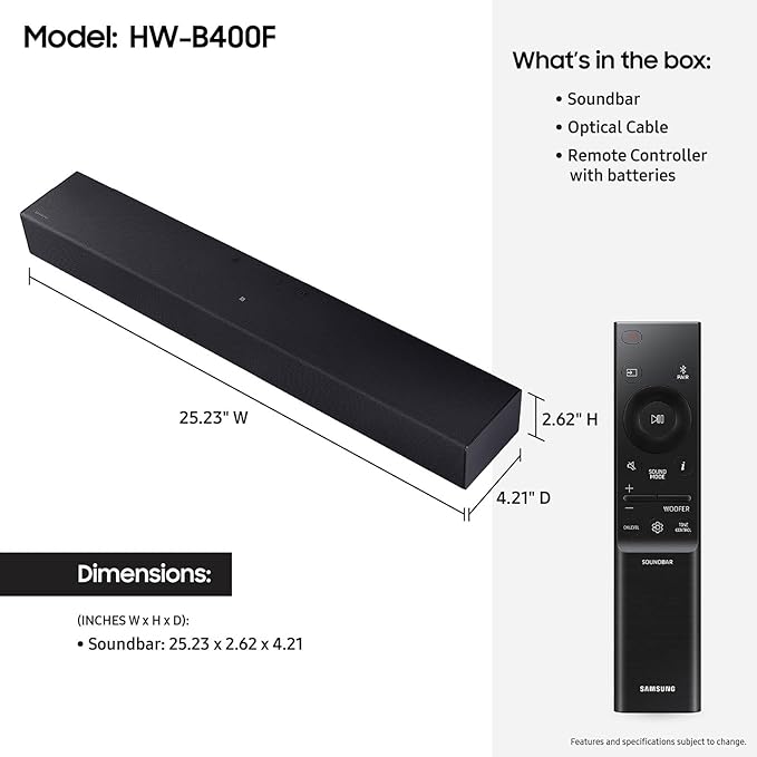 Samsung B-Series Soundbar HW B400F 2.0 ch Soundbar - Image 2