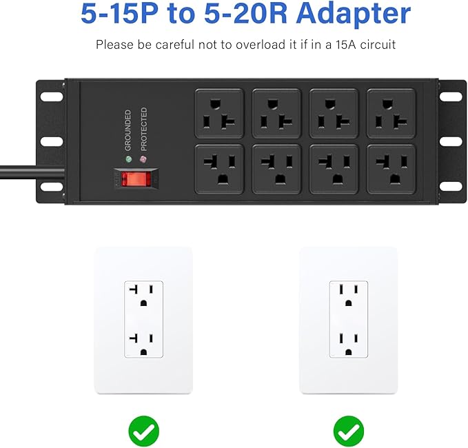 CCCEI Black Heavy Duty Power Strip Surge Protector 20 AMP, 8 Outlets 12 Gauge - Image 5