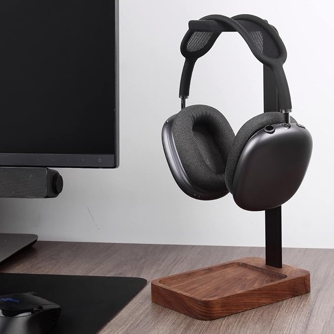 Walnut Wood & Aluminum Headset Holder, Desktop Headphone Stand, Universal - Image 2