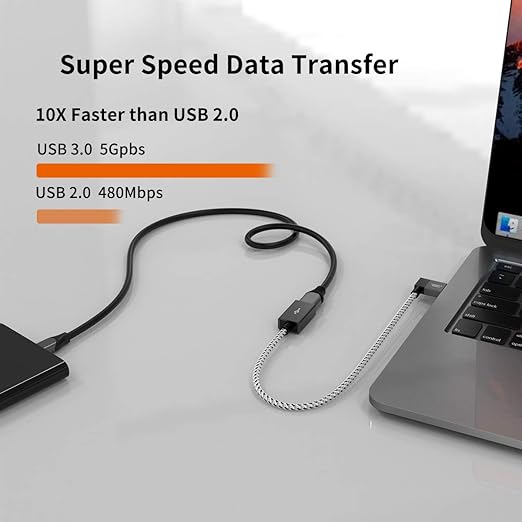 CableCreation USB 3.0 Extension Cable 1FT, Left Angle USB 3.0 Male to Female - Image 2