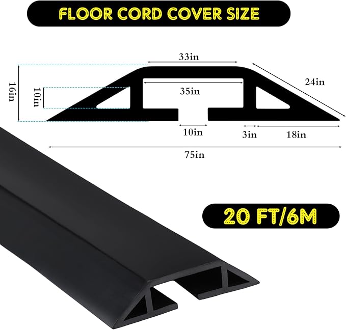 Pangda 20 FT Floor Cable Cover Heavy Duty Cord Cover Protector Power Cable - Image 2