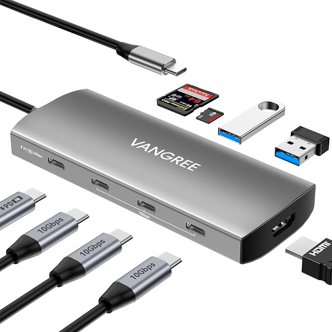 USB C to USB C Hub 10Gbps, 3 USB 3.2 Gen 2 Ports, 4K@60Hz HDMI, 100W PD by VANGREE