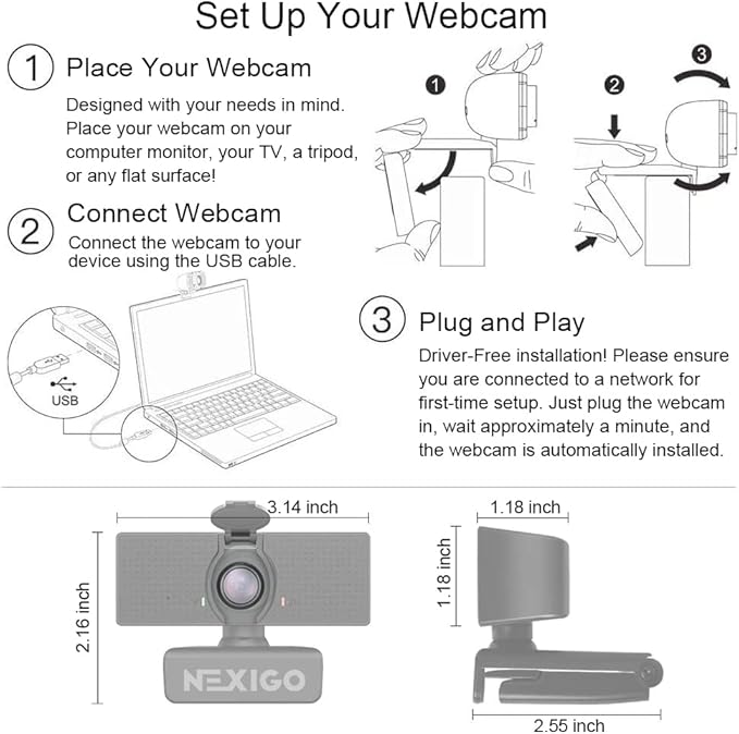 NexiGo N60 1080P Webcam with Microphone, Adjustable FOV, Software Control & - Image 6