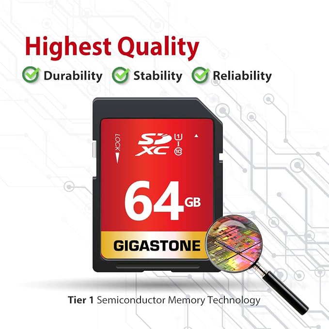 GIGASTONE 64GB SD Card 2-Pack UHS-I U1 Class 10 SDXC Memory Card High Speed - Image 7