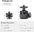 Mini Ball Head, CNC All Metal Aluminum Universal Panoramic Tripod Head Mount - Image 9