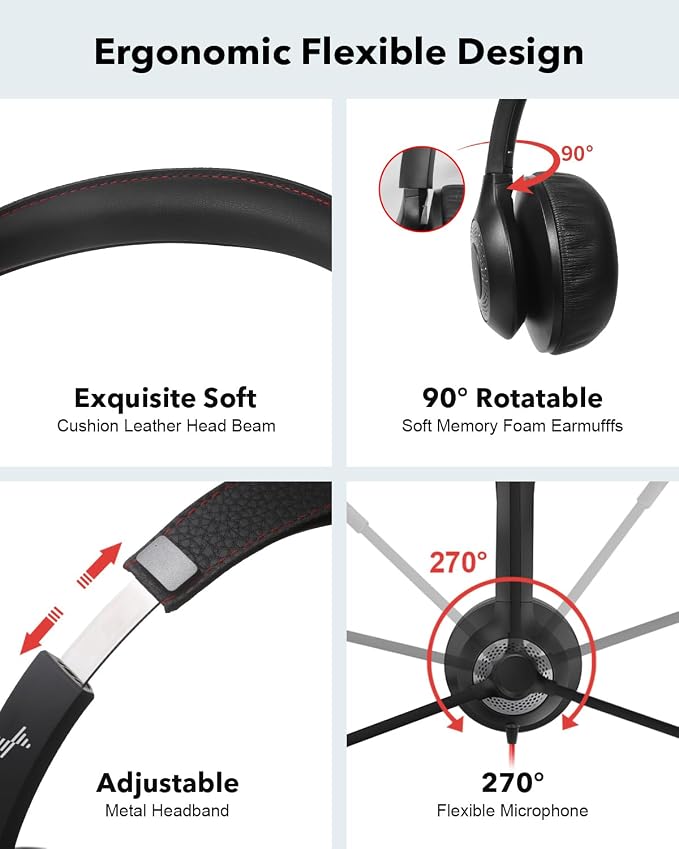 USB Headset with Mic for PC, On-Ear Computer Laptop Headphones with Noise - Image 4