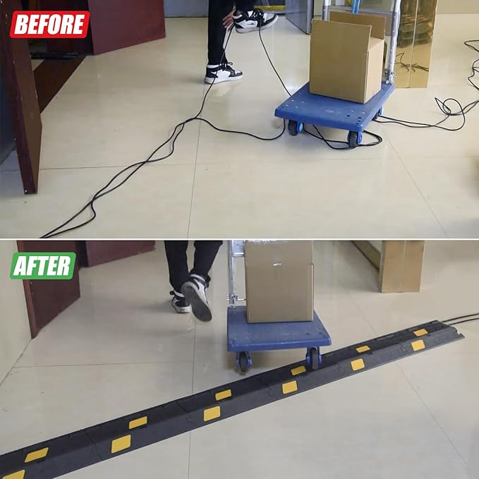 6 Pack 2-Channel Rubber Cable Protector Ramp, Visible at Night, Durable Rubber - Image 5