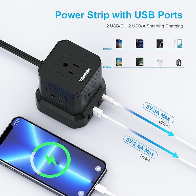 Power Strip with USB, USB C Power Strip with 5 Outlets, 2 USB-C & 2 USB-A - Image 3