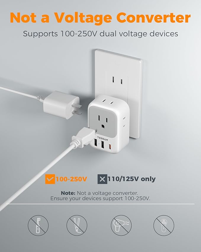 TESSAN 2 Prong to 3 Prong Outlet Adapter 2 Pack, US to Japan Plug Adapter - Image 6