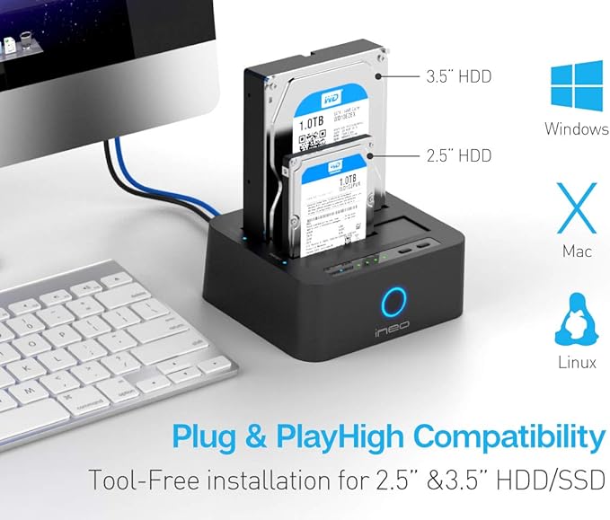 ineo USB 3.1 Gen1 to SATA 2.5" or 3.5 inch SSD/HDD Docking Station - Image 4