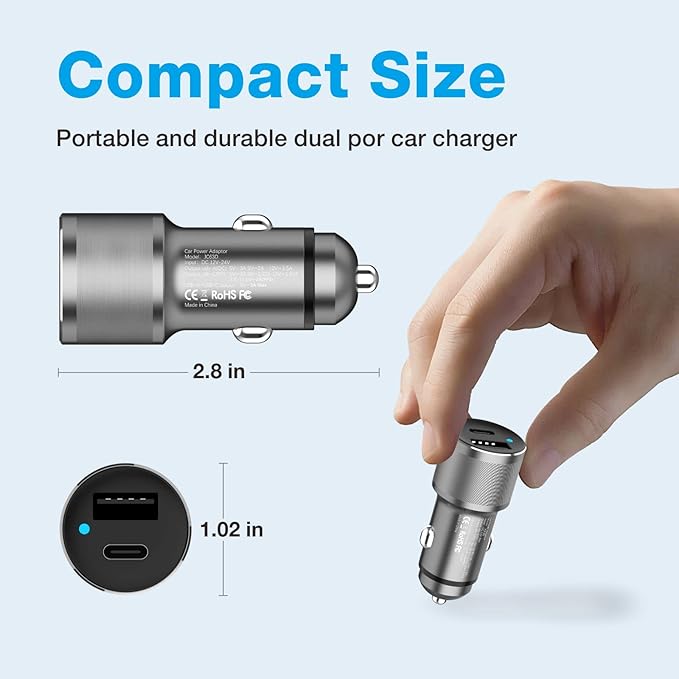 MOCA 38W Fast Car Charger, Dual Port USB C Power Delivery All Metal Lighter PD/ - Image 8