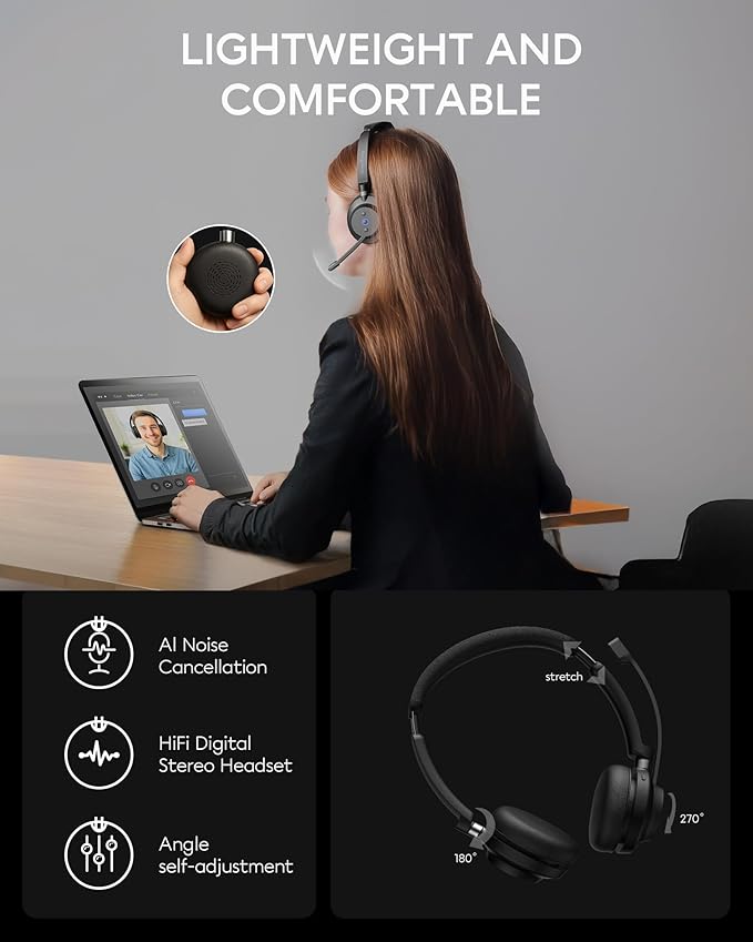 Wireless Headset with Mic for Work, Advanced Noise Reduction Microphone - Image 4