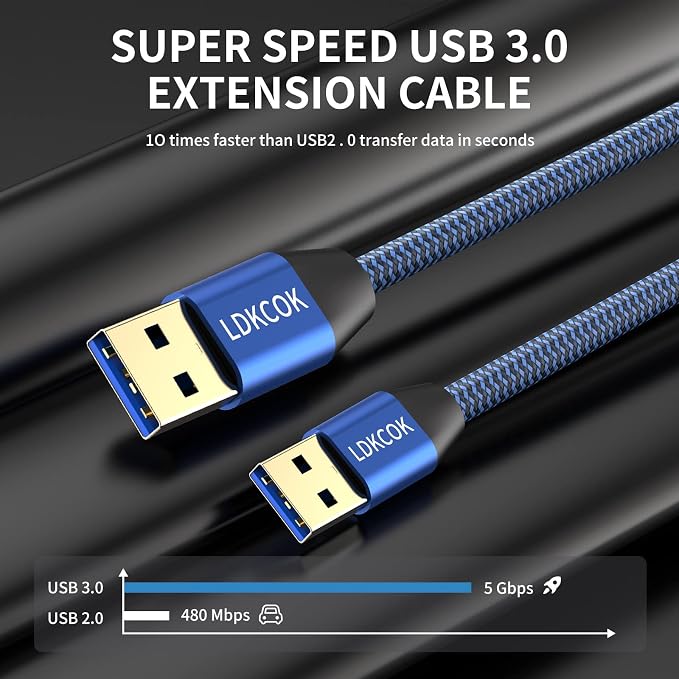 USB to USB Cable 20FT, Durable Braidedfor USB 3.0 Male to Male Type A to Type A - Image 5