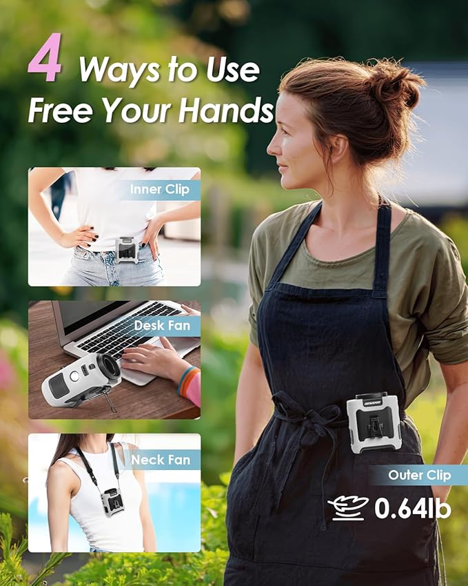 Portable Waist Fan Clip on, Personal Wearable Belt Fan 10000mAh Rechargeable - Image 3