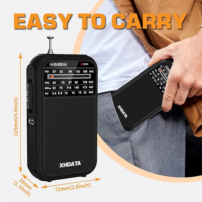 XHDATA D220 Portable Radio AM FM SW Shortwave Receiver Pocket Radios, 2 AA - Image 2