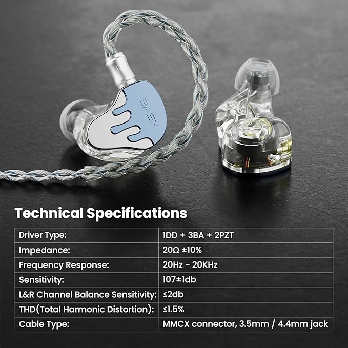 BASN BmasterX in Ear Audio Monitor, Hybrid 6 Drivers IEM Earphones - Image 4